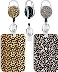 2 Pack Leopard Print ID Badge Holder with Heavy Duty Retractable Reel Keychain for WomenStudents,Teachers, Nurses, Office Use