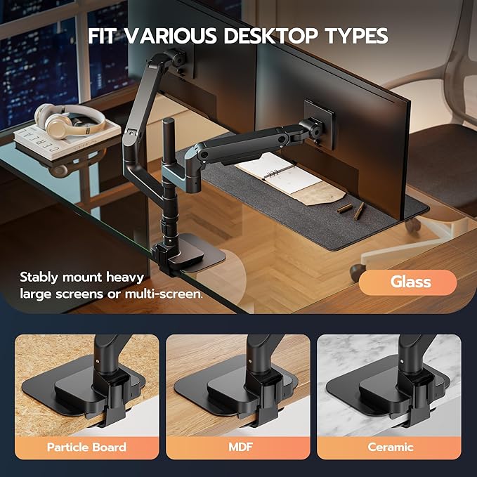 ARES WING Steel Monitor Mount Reinforcement Plate for Thin, Glass and Other Fragile Tabletop, Steel Monitor Stand Plate Compatible with Most C-Clamp and Grommet Monitor Arms, Black