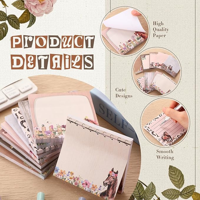 9 Pads Horse Sticky Notes 3x3 Inch Cute Self Stick Notepads Notes Adhesive Memo Pad Office Decor Gifts for Students School Teacher Meeting Office Supplies