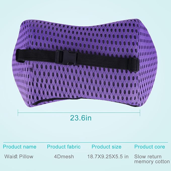 Lumbar Support Pillow,a backrest Pillow Used to Relieve Lower Back Pain,ergonomically Designed with Straps That can be Easily Secured to Office Chairs,Cars,beds,and Other Items.Purple
