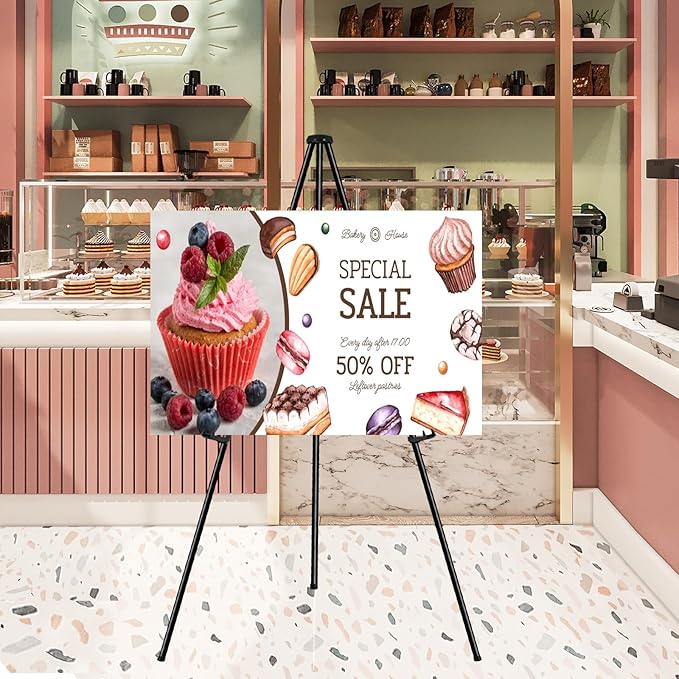 Instant Display Easel Stand, 63" Collapsible Portable Adjustable Height Art Easel - Easy Folding Telescoping Metal Floor Poster Tripod for Display, Black(3 Pack)