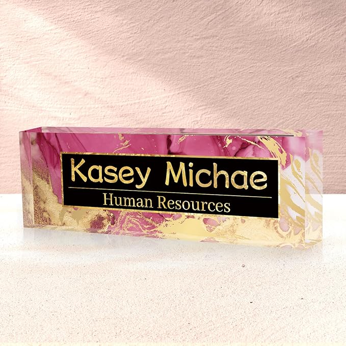 SalaGraphics Desk Name Plate Personalized, Custom for Desk, Office Decor Women Men, Acrylic Accessories, Gifts Coworkers Boss Teacher, Employee Appreciation (Red/Gold) 8”(L)x2.5(W)