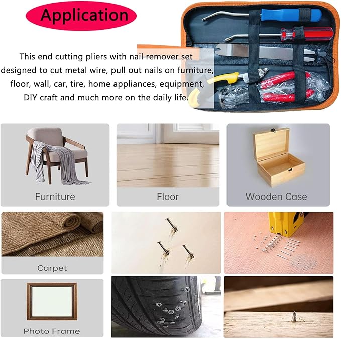 Puwany 5pcs Upholstery Staple Remover Tool with Nail Puller Pliers Tack Puller Staple Puller, Nail Remover Tool for Furniture Floor Carpet Wall Wooden Case Photo Frame，Zipper Package.