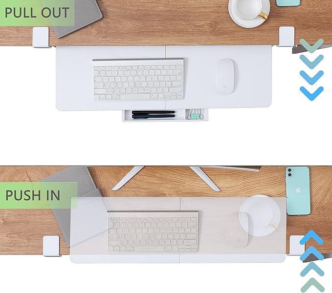 ETHU Keyboard Tray Under Desk, 26.77" X 11.81" Large Size Keyboard Tray with C Clamp-on Mount Easy to Install, Computer Keyboard Stand, Ergonomic Keyboard Tray for Home and Office(White)