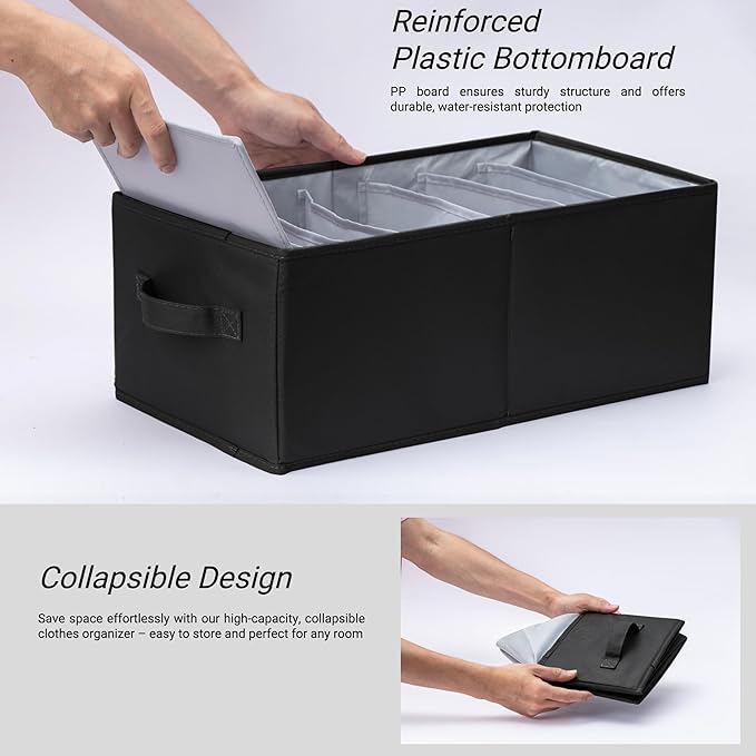 2 Pack Large Wardrobe Closet Organizer - Drawer Organizer Clothes, Efficient Sweatshirt Organizer for Closet, Versatile Closet Organizers and Storage (Black, 17.7" L x 9.8" W x 7.1" H)