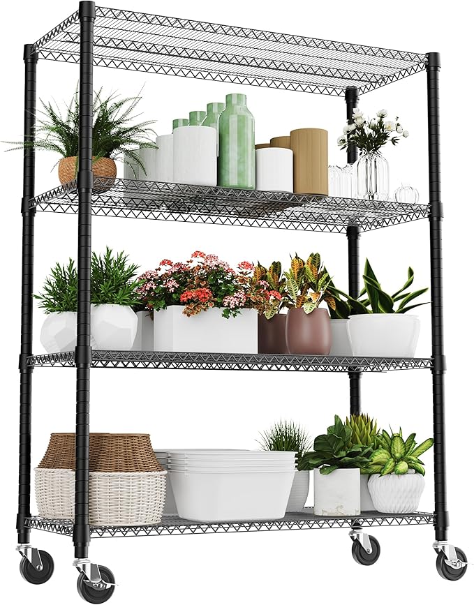 4 Tiers Shelf 2640 lbs Steel Storage Shelving Utility Shelving Unit Steel Organizer Wire Rack for Home,Kitchen,Office,Garage Black 23.6" D x 53.1" W x 73.6" H