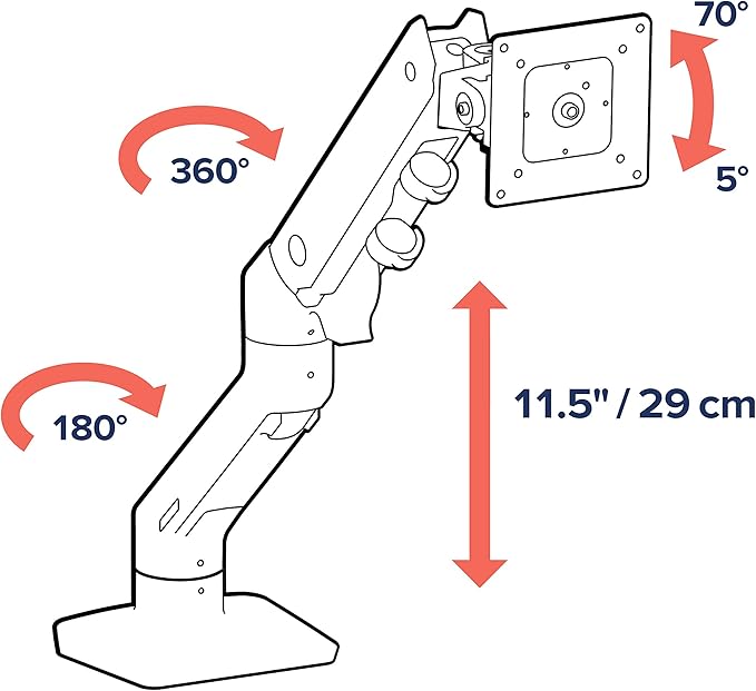 Ergotron – HX Premium Heavy Duty Monitor Arm, Single Monitor VESA Desk Mount – for Flat or Slight Curved Ultrawide Monitors Up to 49 inches, 20 to 42 lbs – Standard Pivot, Matte Black
