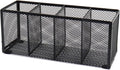 Black Mesh Pen Holder, Metal Desk Organizer Desktop Stationery Office Supplies Acessories Storage Stand, 4 Compartments Pencil Organizer Brushes Holder for Home School Classroom Teachers