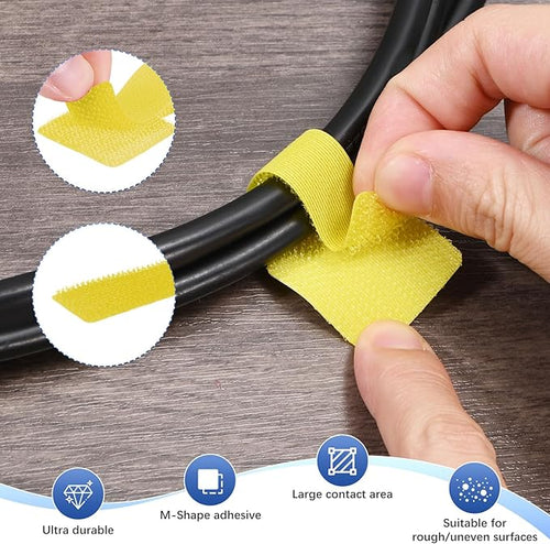 40-Pack Hook and Loop Cable Ties, 3.5 x 1.1 Inch Enhanced Self-Adhesive Cord Organizer for Desk/Home/Wall/Office Essentials, Cable Management Under Desk [Yellow]