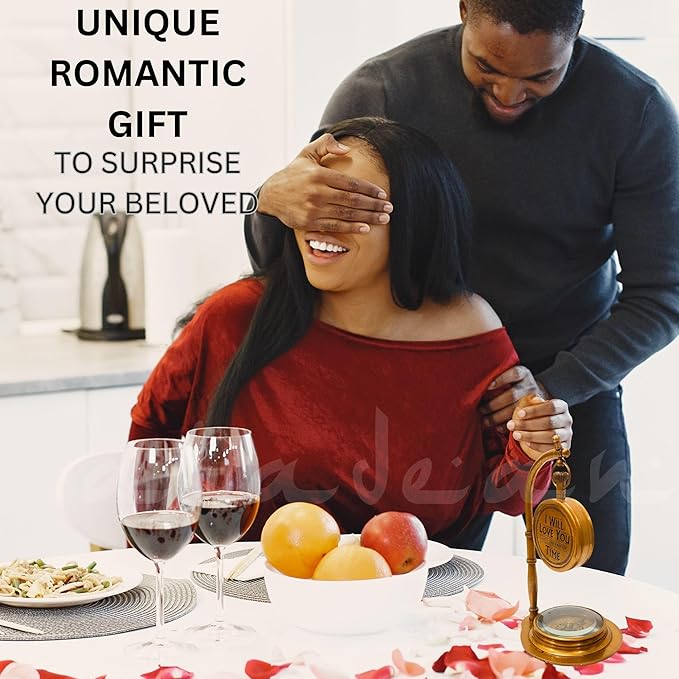 Anniversary Table Clock Compass Gift for Him Her | Vintage Decorative Desk Clock Romantic Gift Ideas for Husband Wife Wedding Anniversary Celebration Gift lovers boyfriend girlfriend (LOVE YOU - NEO)