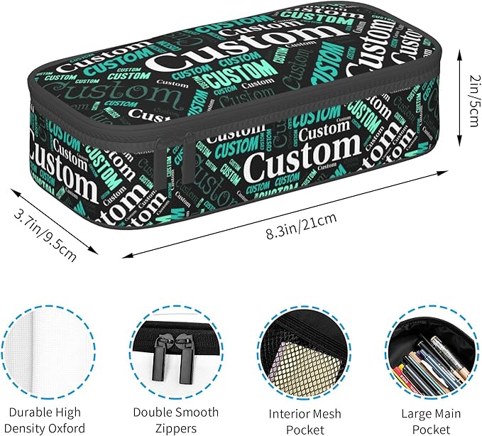 Custom Pencil Case with Name, Personalized Pen Bag Add Your Image Text, Large Storage Students Stationery Pen Box with Zipper Durable Pencil Box for Girls Boys Office School