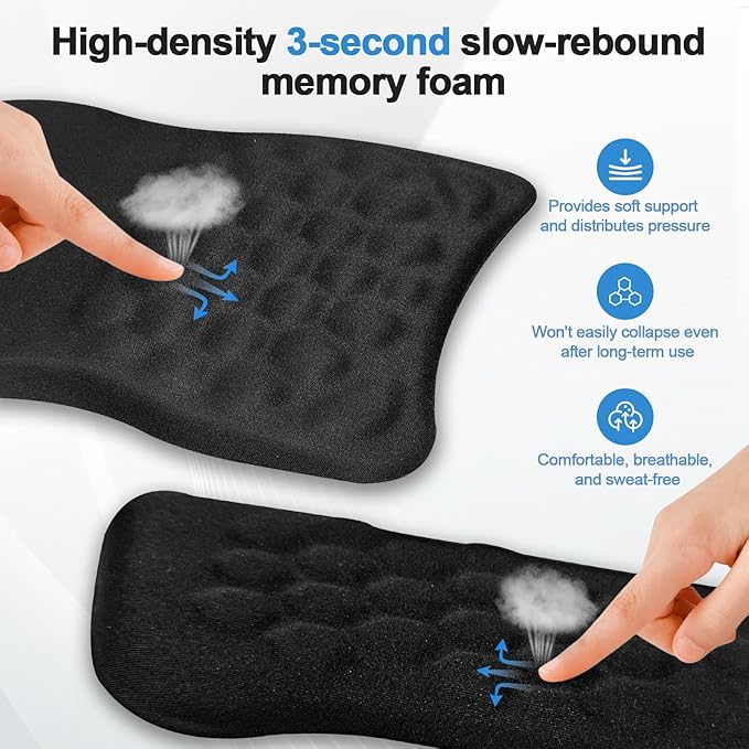 3-in-1 Ergonomic Mouse Pad with Wrist Rest & Keyboard Wrist Rest, Memory Foam Support with Massage Bumps, Anti-Slip Base, Comfort Wrist Support for Relieve Wrist Pain Office, Gaming (Black)