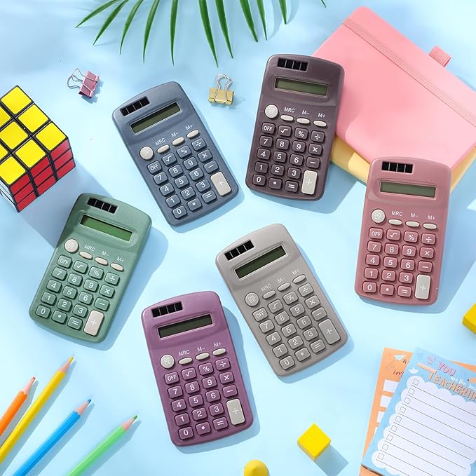 24 Pcs Operation Christmas Pocket Size Solar Calculators Bulk for Classroom Mini Basic Calculator Solar Battery Dual Power 8 Digit Display for Kids Student School Office Accounting Tool