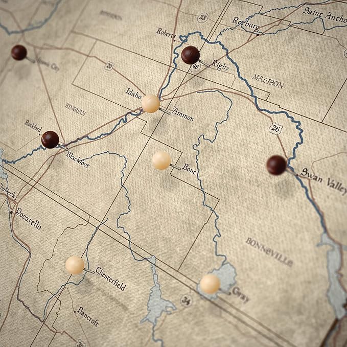 Push Pin Idaho Map Board - With Push Pins to Mark Idaho Travels - Handmade in Ohio, USA - Design: Rustic Vintage