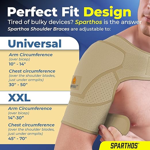 Sparthos Shoulder Brace - Support Sleeve for Torn Rotator Cuff, AC Joint Pain Relief - Arm Immobilizer Wrap, Ice Pack Pocket, Stability Strap, Dislocated Sholder - for Men and Women - Beige UNI