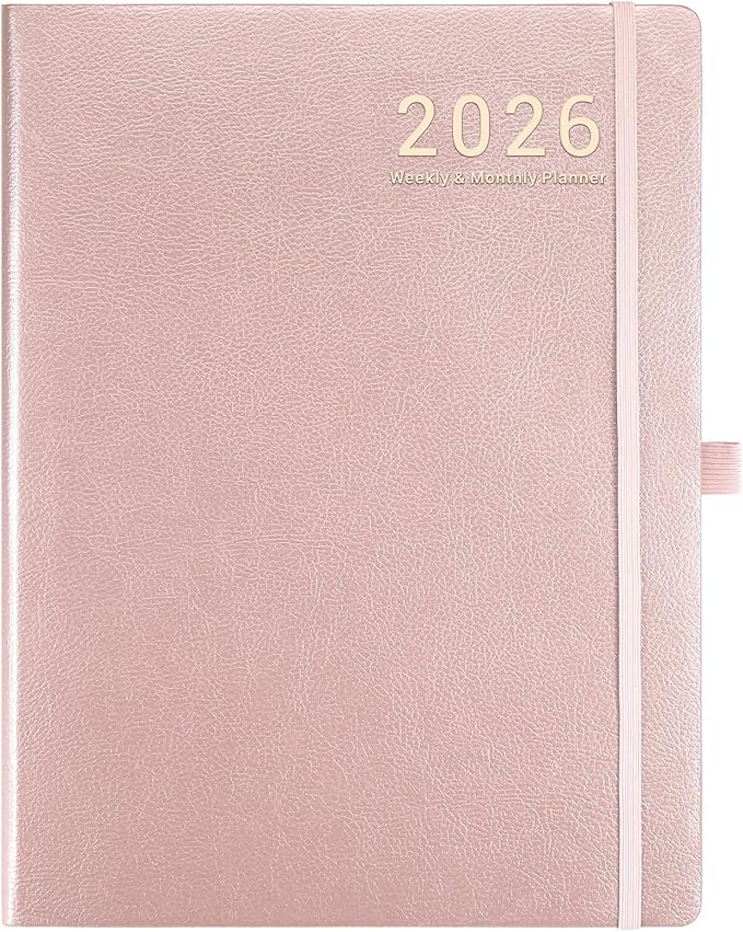 2026 Planner - JAN 2026 - DEC 2026, Planner 8.5" x 11", 2026 planner Weekly and Monthly, Leather Cover planner with Thick Paper, Back Pocket with Notes Pages - Rose Gold