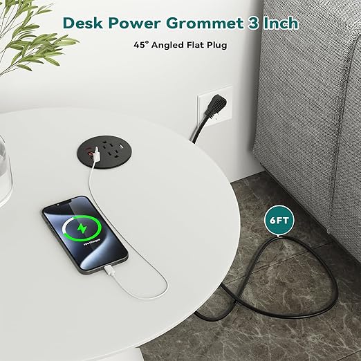 QBA Recessed Power Grommet with USB Data Transfer, Desk Charging Station with USB-C 35W，2 AC Outlets, 3 Inch Flush Mount Power Outlet for Home Office Furniture