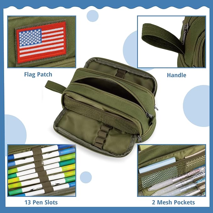 ATRIPACK Tactical 4 Compartments Pencil Case for Boys,Big Canvas Pen Pouch Bag, Large Capacity Pen Box, Tool Bag for Middle School College Office Organizer for Kids Men Women Adult Teens