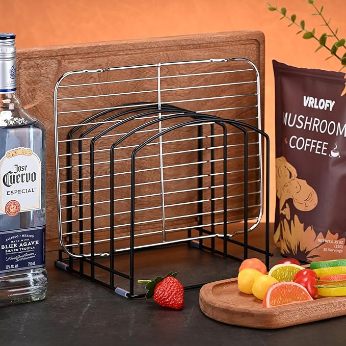 5-Slot (Two Size Slots) Cutting Board Organizer, Bakeware Organizer, and Kitchen Cabinet Organizer for Baking Trays and Cookie Sheets - Black - 1pc