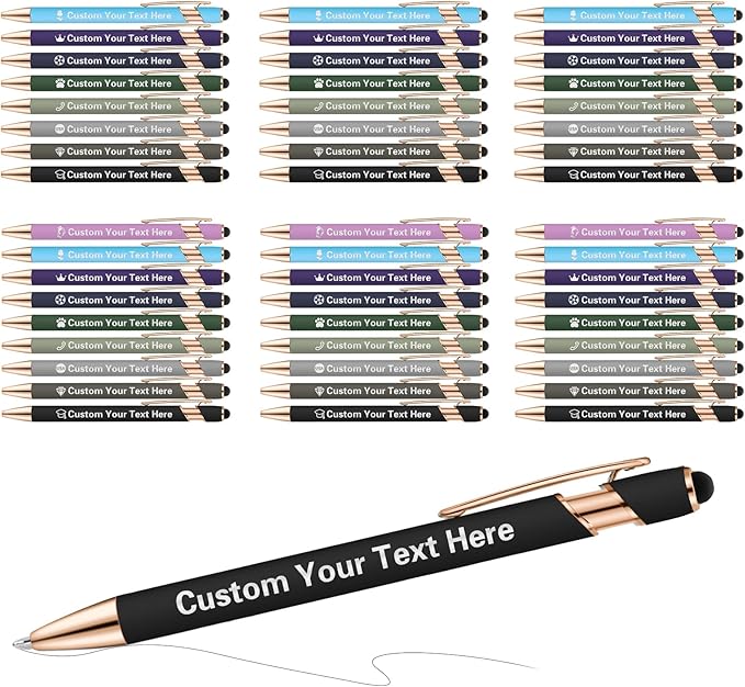 ENOMY 50 Pcs Bulk Personalized Custom Pens with Stylus Ballpoint Pens Customized with Text Logo Name Best Gift for College Business Promotion Wedding Birthday Christmas, Multicolor