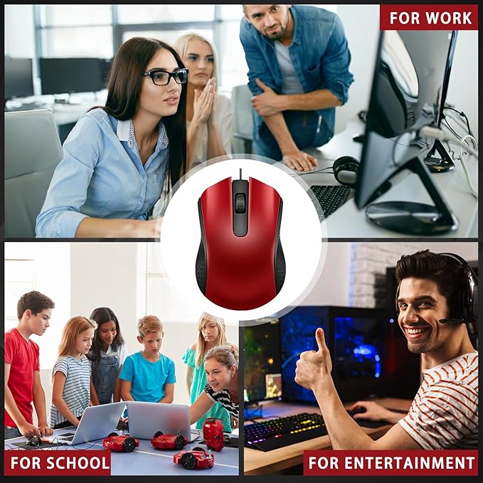 Hoteam 12 Pcs Black Wired Computer Mouse Bulk Cord USB Computer Mice Ergonomic Wired Mouse for Pcs, Computers, Laptops, Gaming Office Home Supplies