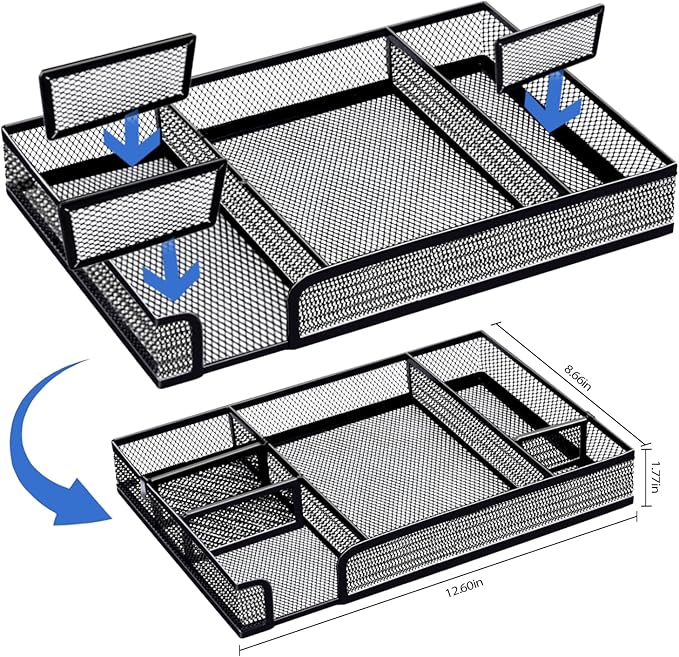 Black Office Desk Accessories, Black Office Supplies Set, Desk Drawer Organizer,Stapler and Tape Dispenser Set,Tape,Staple Remover, Staples, Paper Clips, Scissor and Sticky Note