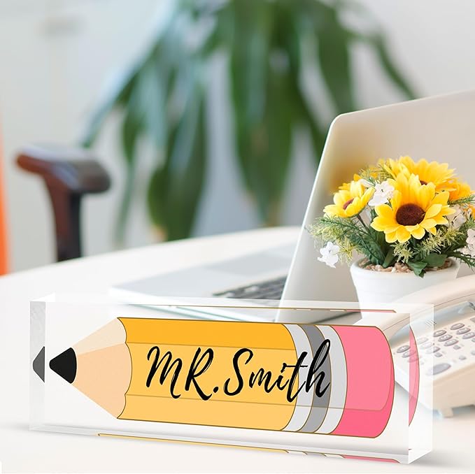 Custom Desk Name Plate Personalized, Acrylic Name Plates for Desk, Office Decor Personalized Gifts for Teacher Coworkers Boss Nurse (Dark Green Leaf)