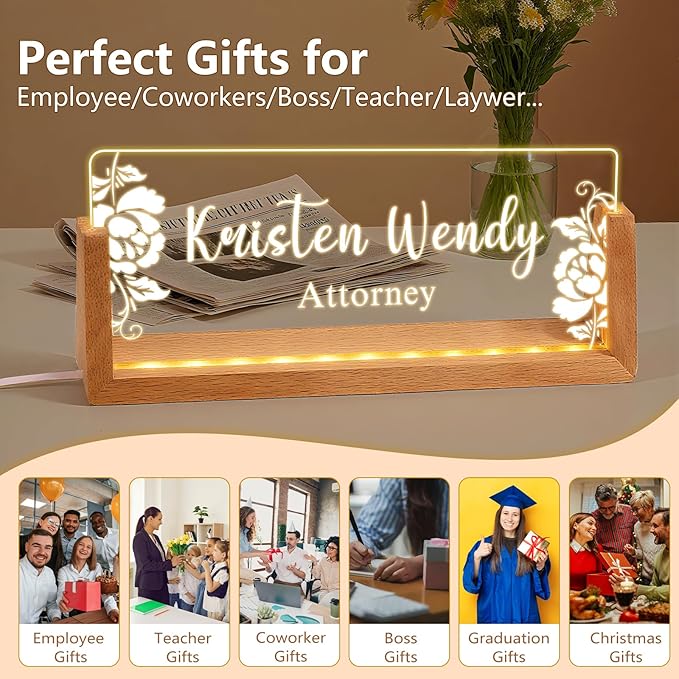 Ships Next Day, Custom Name Plate for Desk - Business Light Up Acrylic Desk Name Plate Personalized Elegant Office Gift for Boss Coworker Teacher Employee Appreciation Gift, Office Decor for Women Men