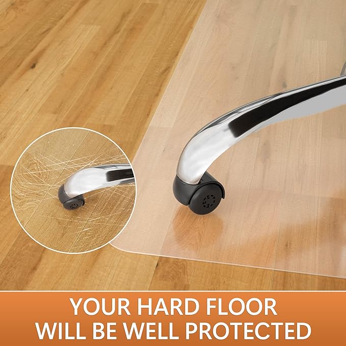 HOMEK Office Chair Mat for Hardwood Floor, 48”x 36” Vinyl Desk Chair Mat Clear Floor Protector Mat for Rolling Chair Office & Home, Easy Glide and Flat Without Curling