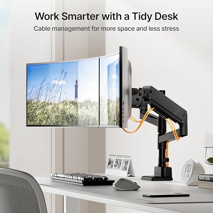 monTEK Dual Monitor Mount Tall Monitor arms for 2 Monitors for 17 to 35 Inch Curved Screen Holds 35 Lbs Adjustable Heavy Duty Monitor Desk Mount Cable Management, VESA 75/100mm, MA1007PBK-D