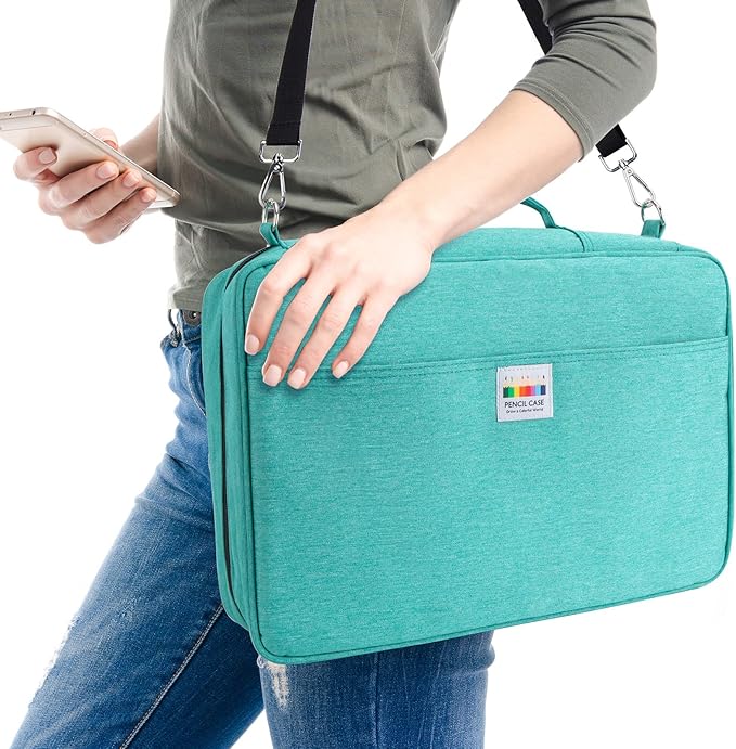 YOUSHARES Organizer Color Pencil 480 Slots - Pen Case Organizer with Handy Wrap & Zipper, Multilayer Holder for Prismacolor Colored Pencils & Gel Pen (Green)