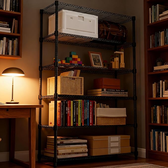 6 Tiers Shelf 2100 lbs Steel Storage Shelving Utility Shelving Unit Steel Organizer Wire Rack for Home,Kitchen,Office,Garage Black 17.7" D x 47.2" W x 82.4" H