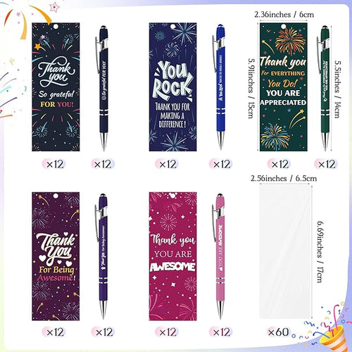 60 Sets Christmas Employee Appreciation Gifts Ballpoint Pens Bulk Black Ink Stylus Caps Bookmarks Thank You Gift For Staff Colleagues Party Teachers Cool Team Nurses Inspirational Office Women Men