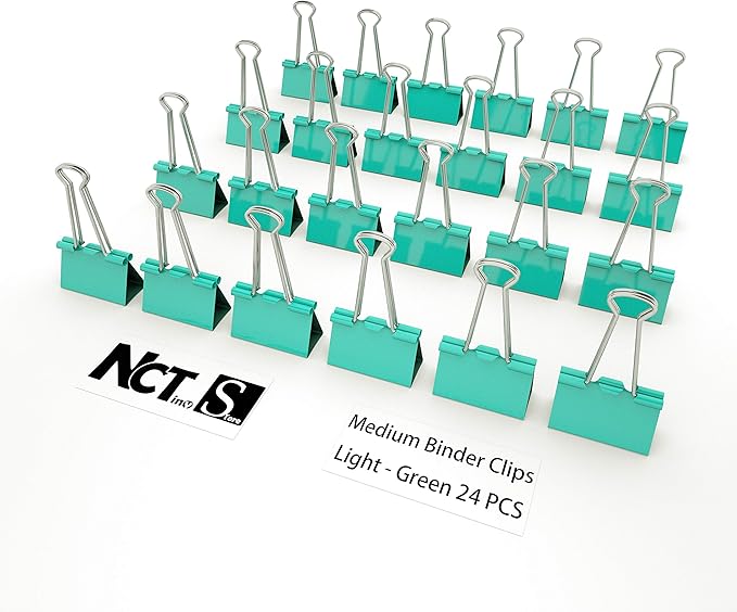 Nctinystore Binder Clips Medium Metal Clamp 1.25 inch / 32 mm (Light-Green, 24-PCS)