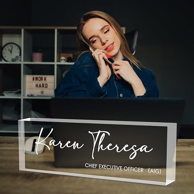 Custom Office Name Plate for Desk, Desk Name Plate Personalized, Personalized Gifts for Women, Appreciation Gifts for Employee Coworkers Boss Teacher, Office Accessories (Engrave Text)