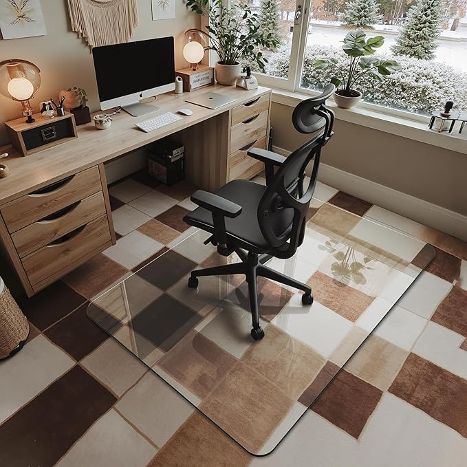 Furnbar Office Chair Mat for Carpet & Hardwood, Upgraded 36" x 48" Dual Use Tempered Glass Chair Mat for Chair and Footrest Under Desk