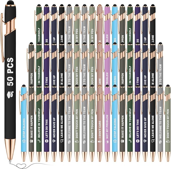 50 Pack Personalized Custom Pens with Stylus Bulk Ballpoint Pens Engraved with Logo Text Name for College Business Promotion Graduate Wedding Birthday Christmas, Multicolor