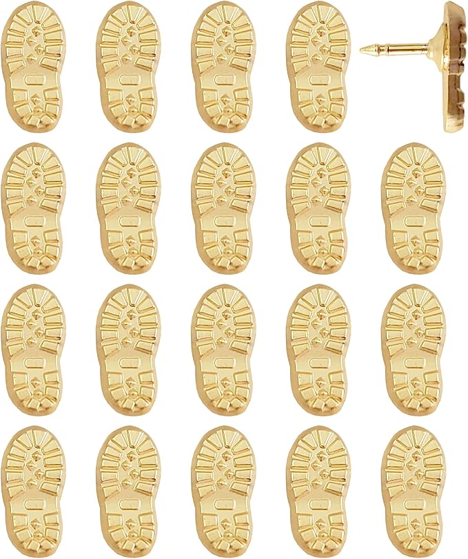 Hiking Boot Print Push Pins - Gold Boot Print Pins - for Cork Board, Maps, or Lapel Pin Use - Designed in USA - Set of 20