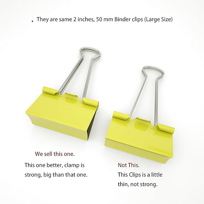 Nctinystore Yellow Binder Clips Large (Jumbo) Metal Clamp 2 inch / 50 mm (Yellow, 6-PCS)