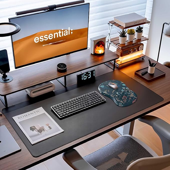 HunDun Ergonomic Mouse Pad Wrist Support, Wrist Rest Mousepad for Carpal Tunnel Pain Relief with Integrated Memory Foam Slope Massage Bulge， Mousepads for Wireless Mouse & Desk（Green Flower）