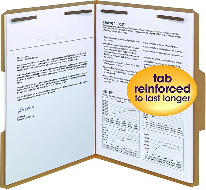 Smead Fastener File Folder, 2 Fasteners, Reinforced 1/3-Cut Tab, Letter Size, Kraft, 21 per Box (14839)