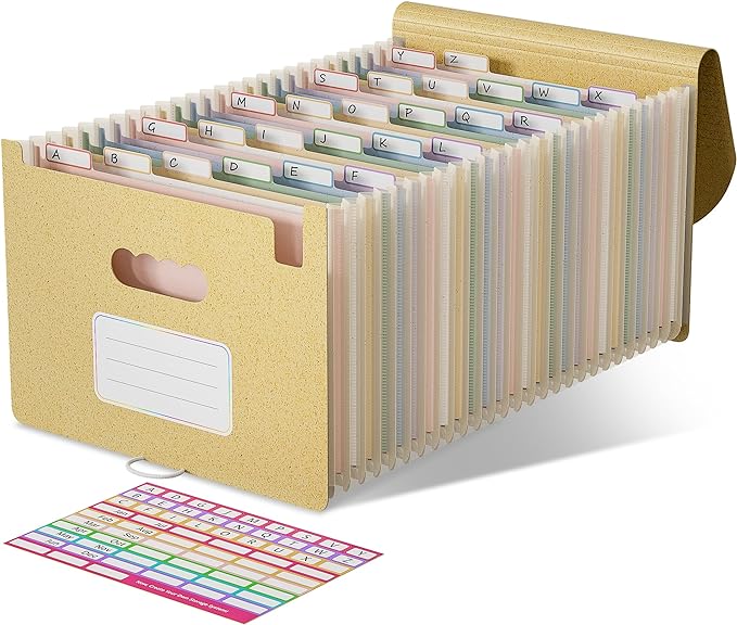 Accordion File Organizer, 26 Pockets Wheat Straw Expanding File Folder, Monthly Bill Receipt Organizer, A-Z Tabs, 100% BPA Free, Return to Nature, Healthy Living, Letter/A4 Size-Wheat Yellow