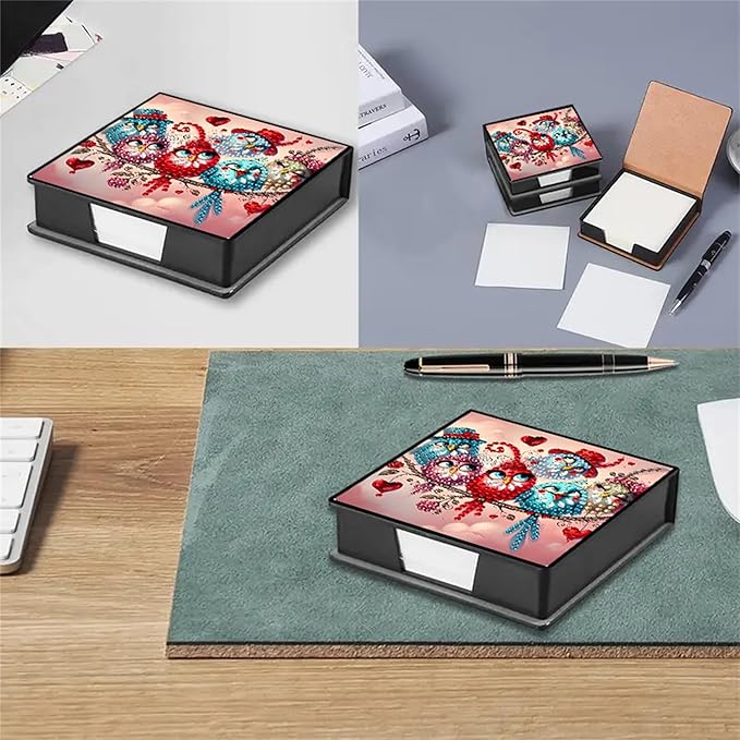 Bird Diamond Painting Note Box Memo Pad Holder, Diamond Art Sticky Notes Organizer for Desk, Aesthetic Stationery Storage Case for Office,School Supplies (Bird2)