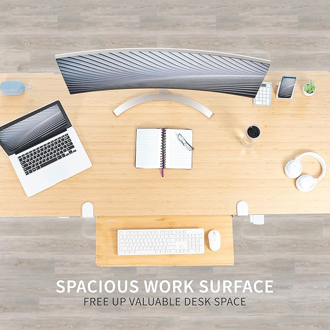 VIVO Large Clamp-on Computer Keyboard and Mouse Under Desk Slider Tray, 27 x 11 inch Pull Out Platform Drawer, Bamboo, MOUNT-KB05O
