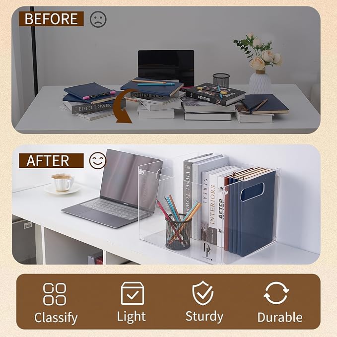 Acrylic File Holder Box with Handles - Clear Acrylic Hanging File Folder Box for Letter Size/A4 - Desktop Organizer for Office (Without Partition)
