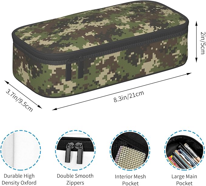Camo Pencil Case for Kids Boys Girls, Big Capacity Green Pencil Pouch, Portable Pencil Box Stationery Storage Desk Pen Bag for School Office
