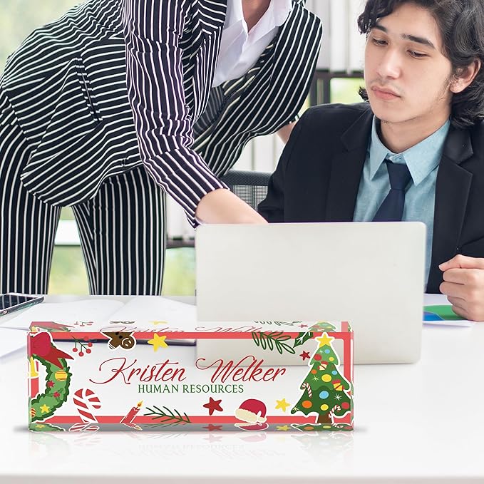 Personalized Name Plate for Desk Custom Acrylic Desk Name Plate Custom Employee Appreciation Gifts Office Gifts for Women, Men, Boss, Coworkers, Teacher, Nurse (Christmas)