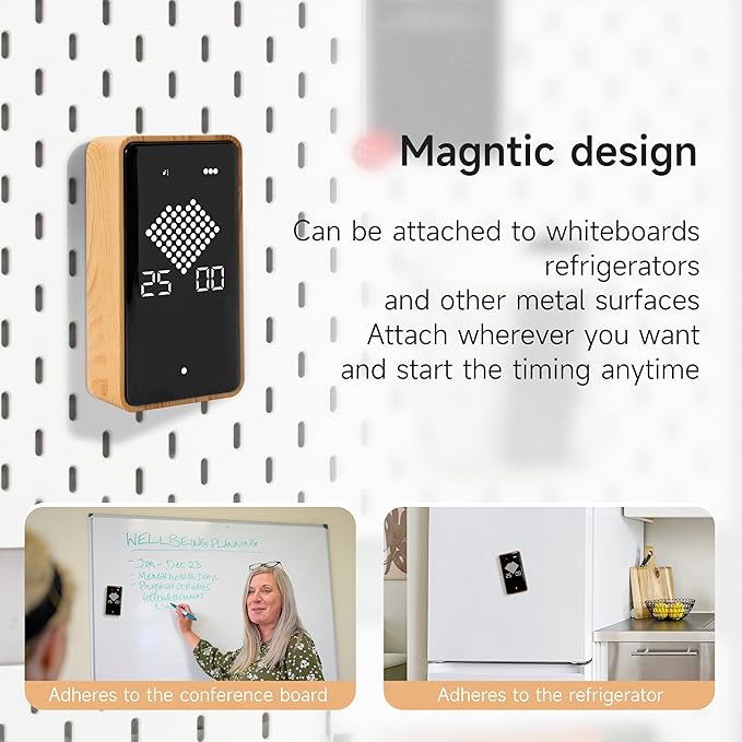 Digital Hourglass Timer, Rechargeable Magnetic Visual Timer with Large LED Display, Adjustable Volume for Classroom, Cooking, Fitness, Baking, Kids Learning & Teaching (Wood Grain Design)