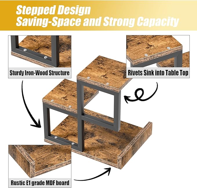 Gannyfer Desk Shelf Organizer - Wood Desktop Shelf, Freestanding Desk Hutch Office Decor, 3 Tier Storage Display Rack, Small Bookshelf with Metal Frame for Books/Plants/Toys (Rustic Brown Black)