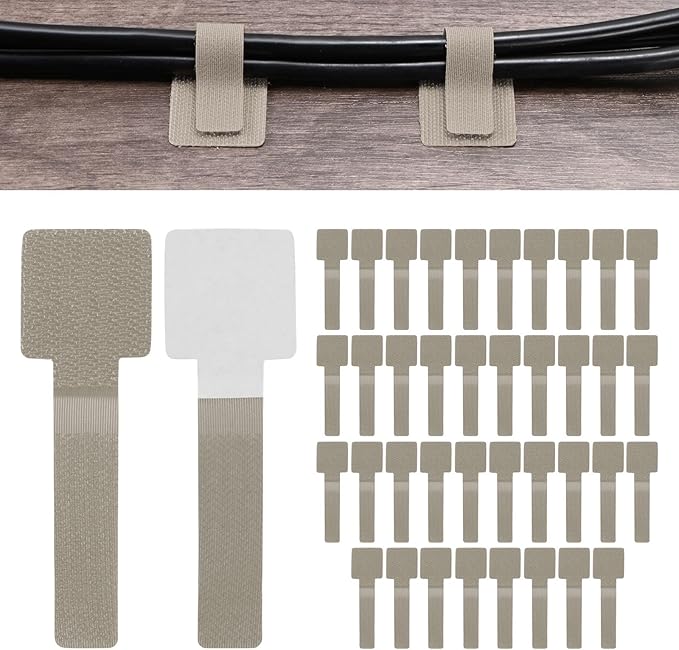 40-Pack Hook and Loop Cable Ties, 3.5 x 1.1 Inch Adjustable Self-Adhesive Cord Organizer for Desk/Home/Wall/Office Essentials, Cable Management Under Desk [Beige]